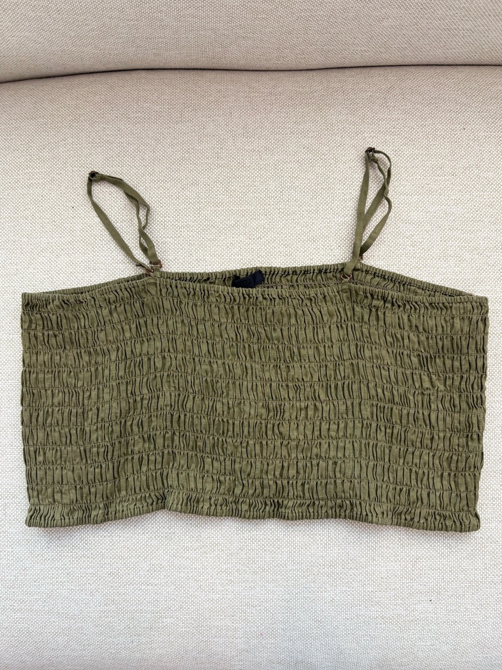 atm linen tube top - seagrass dark green smocked crop L euc